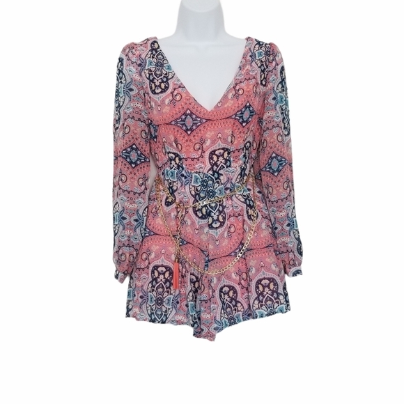 Love Tree @ Forever 21 V-Neck Romper Size Small Floral Coral Cocktail Party. - Picture 7 of 8